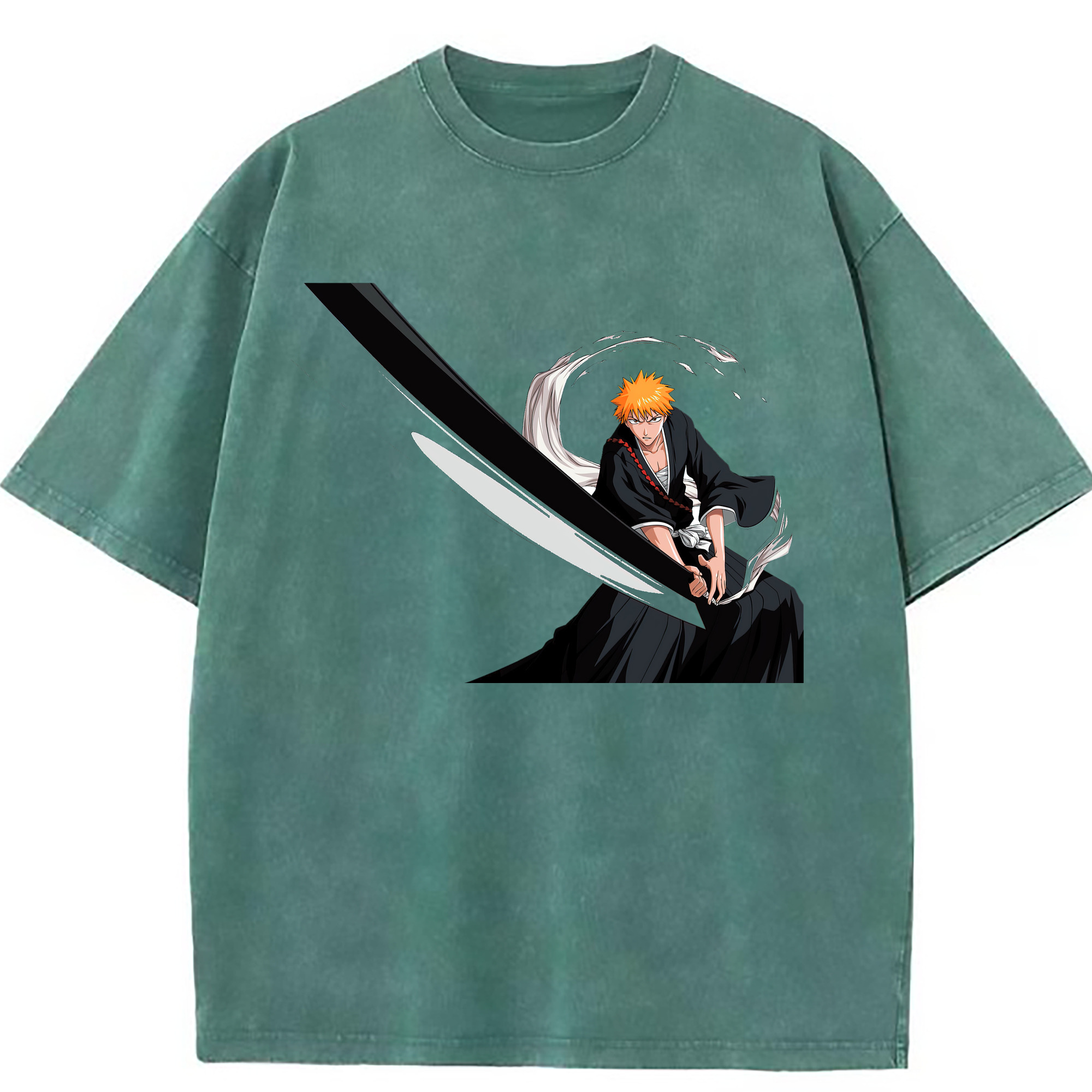 （画像用） ブリーチ 黒崎一護（くろさき いちご）BLEACH Kurosaki Ichigo 綿100% ヴィンテージ風 半袖Tシャツ（フロントプリント）
